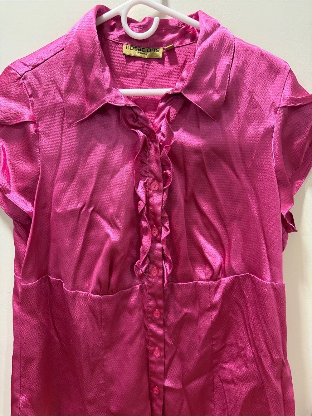Fuchsia Short-Sleeve Ruffle-Front Blouse - Picture 5 of 8